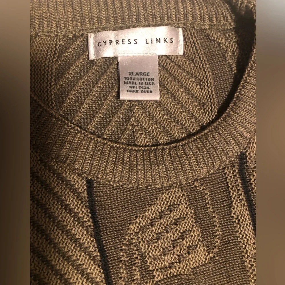 Cypress Links textured golf sweater, dark khaki, XL - Picture 3 of 10